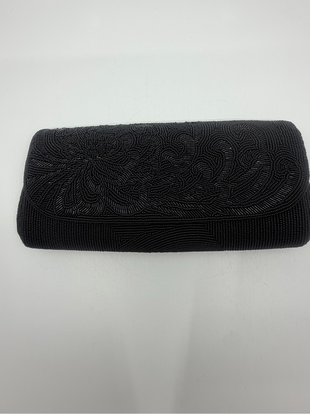 Vintage long Black Beaded Floral Clutch